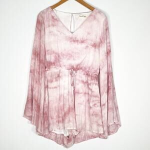 Peach Love California Pink Tie-dye Boho Long Sleeve Shorts Romper